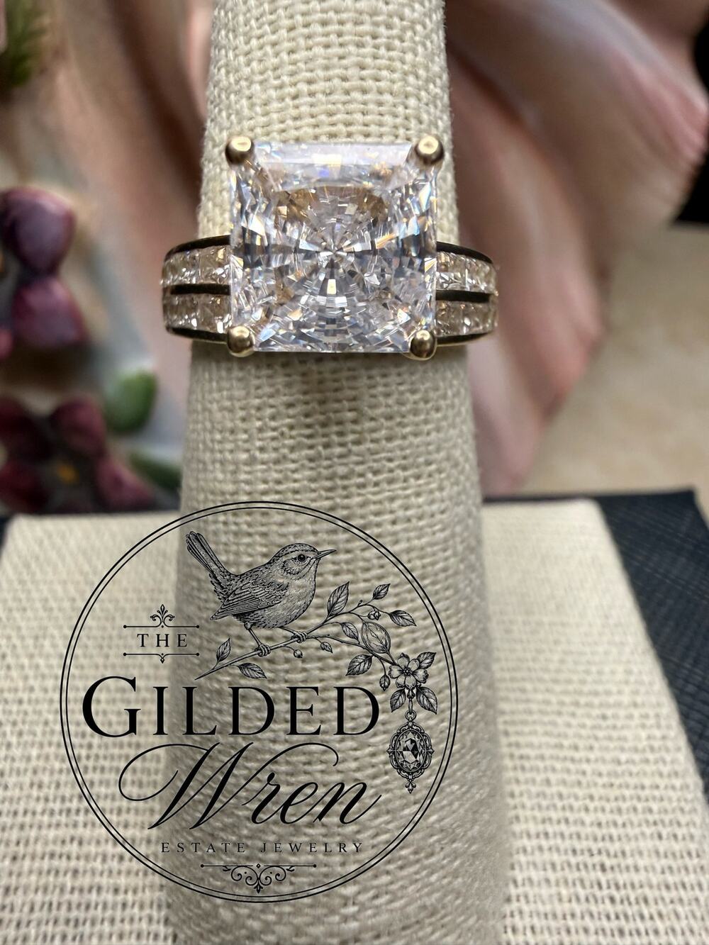 Vintage 14K Gold Diamonique Princess Cut Ring 3.7 CT DE Split Shank Size 6